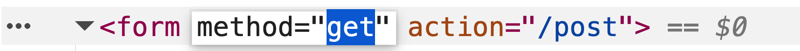 DevTools screenshot: <form method="get" action="/post">